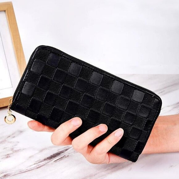 Trendy Vegan Leather Checkered Pattern Zipper Wallet by Zenana - Picture 11 of 16